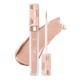 tarte creaseless corrector front packaging showing peachy pink shade and compact tube, brightening benefit