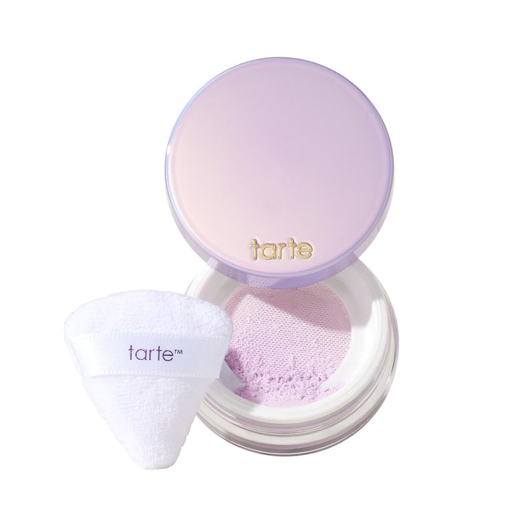 tarte creaseless front packaging lavender showing compact and label, convenient travel size
