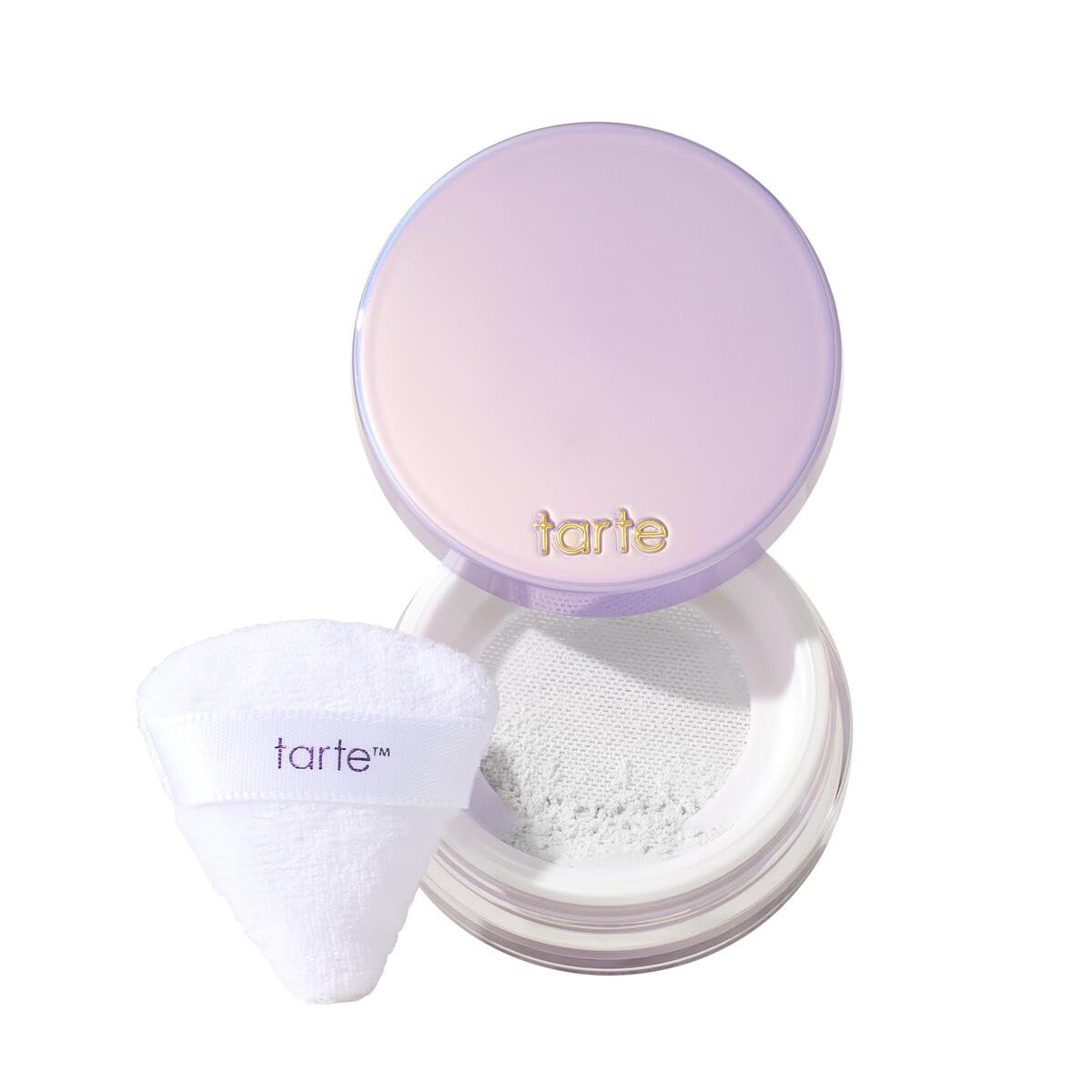 tarte front packaging of creaseless setting powder shows compact design and shade label