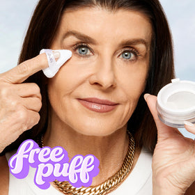 tarte powder lifestyle travel scene on vanity for easy touch-ups and longwear benefit