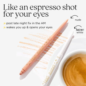 tarte fake awake size and scale next to fingers showing travel-friendly pen convenience