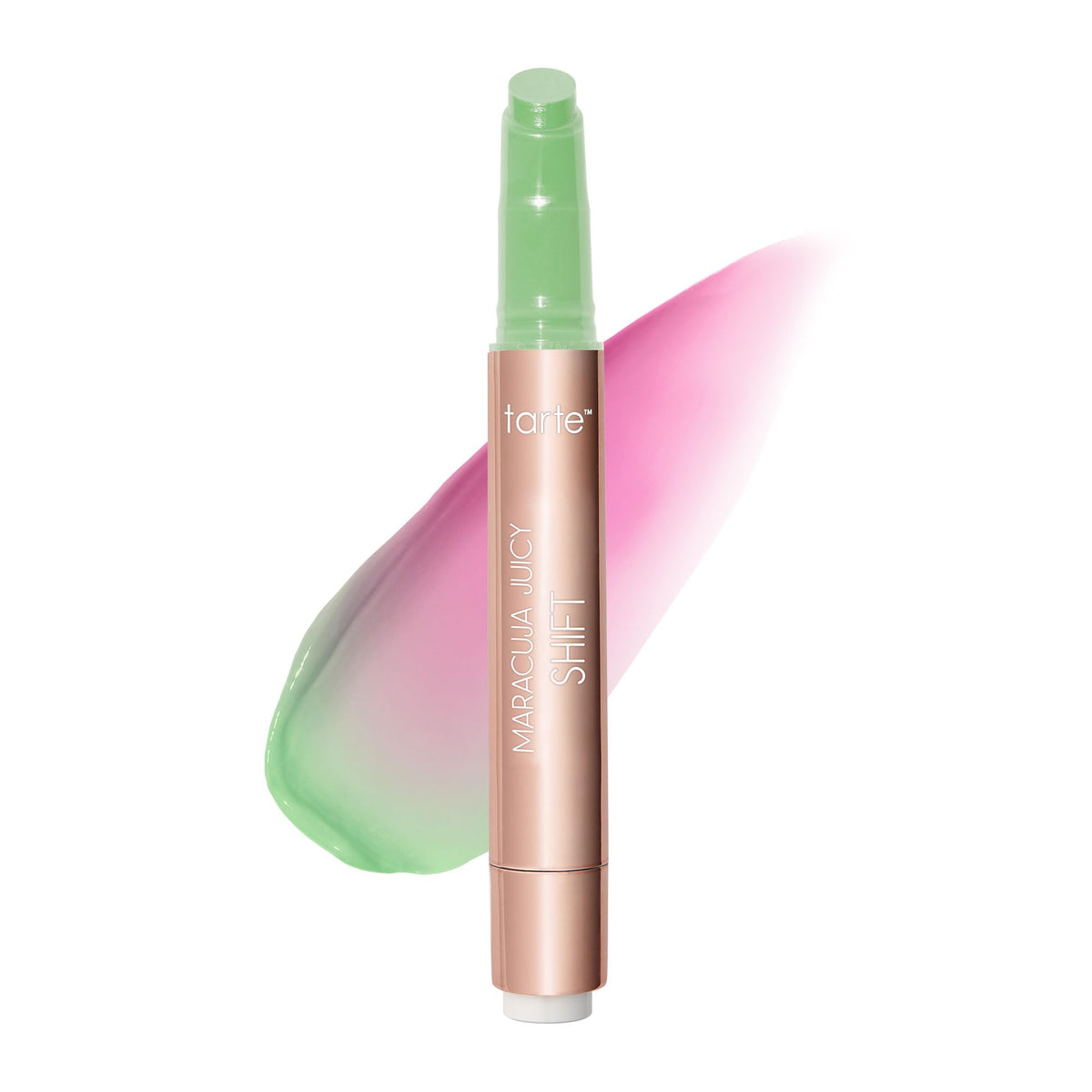 tarte front packaging of maracuja juicy lip shift showing product tube and box, clear branding and benefit