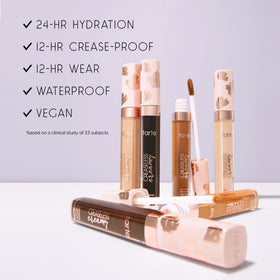 tarte held in hand for size comparison and portable longwear benefit