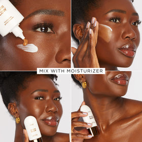 tarte drops blended into moisturizer demonstrating buildable, hydrated glow