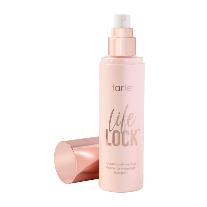 tarte Life Lock front packaging showing full-size bottle and label benefit
