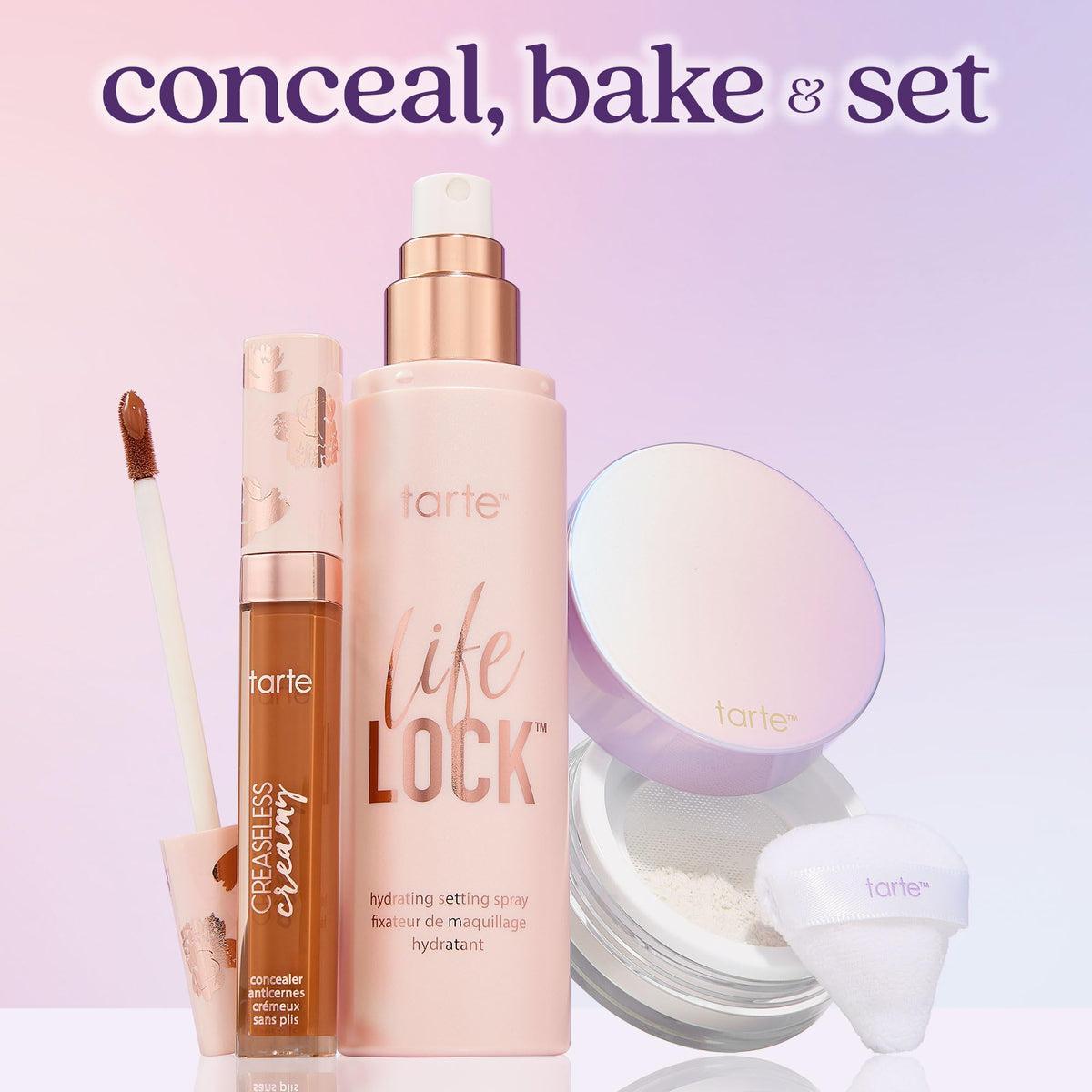 tarte lifestyle bag shot with other essentials for convenient daily use