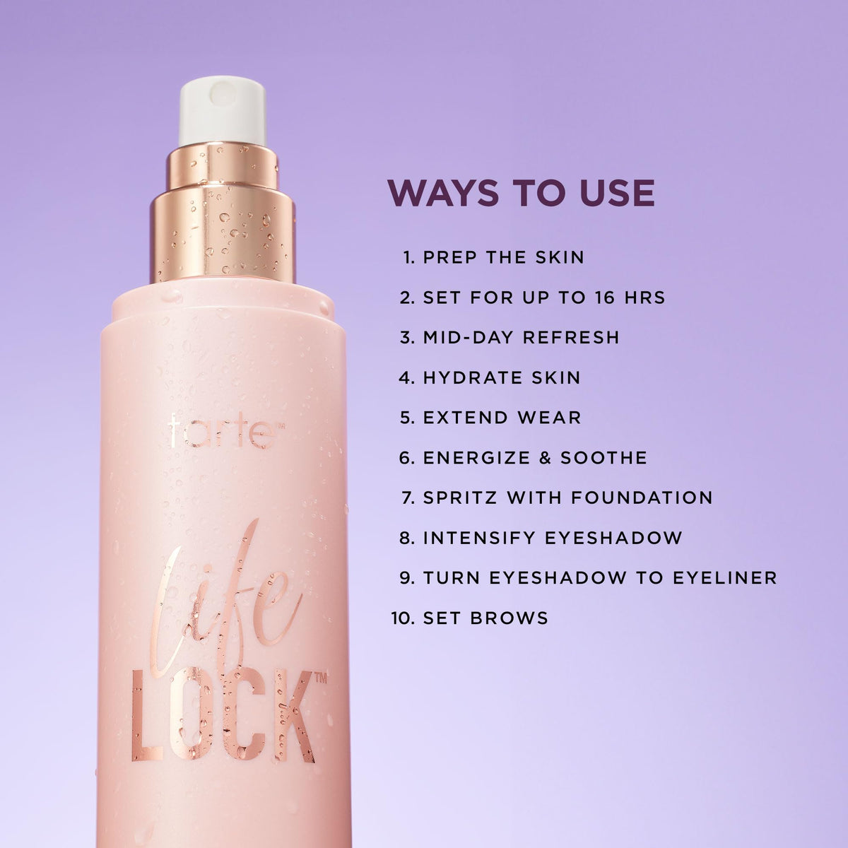 tarte Life Lock side label close-up showing key ingredient list and claims