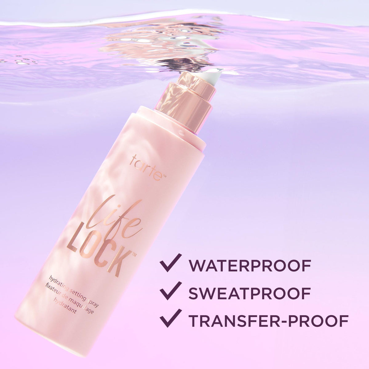 tarte Life Lock being misted onto skin to hydrate and set makeup