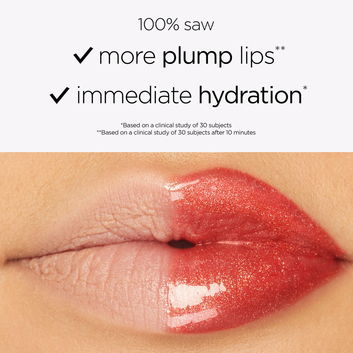 tarte gloss applied on lips in smile shot for luminous fullness