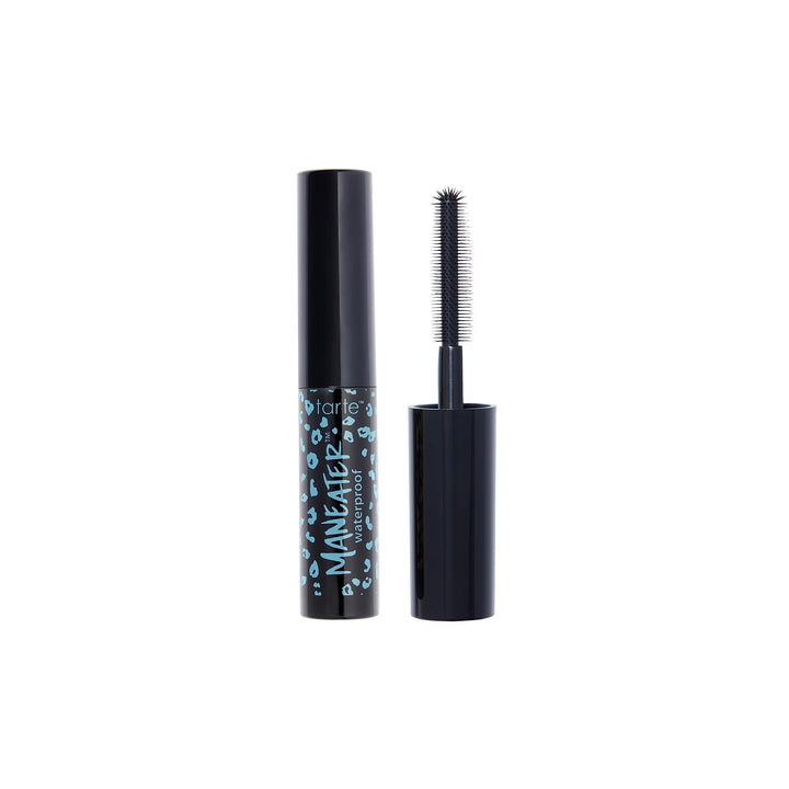 tarte maneater front view showing sleek tube and bold black shade, perfect travel benefit