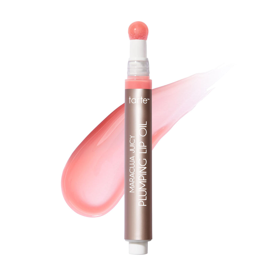 tarte front packaging showing glossy plumping lip oil and shade petal benefit hydration
