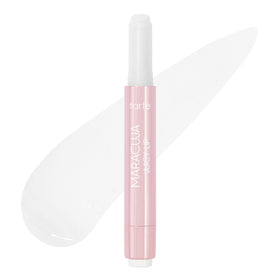 tarte lip balm front packaging showing clear glossy tube and branding benefit of travel-ready shine