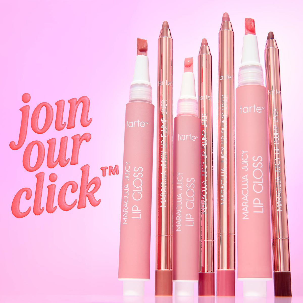 tarte flatlay on vanity with gloss and charm emphasizing playful routine
