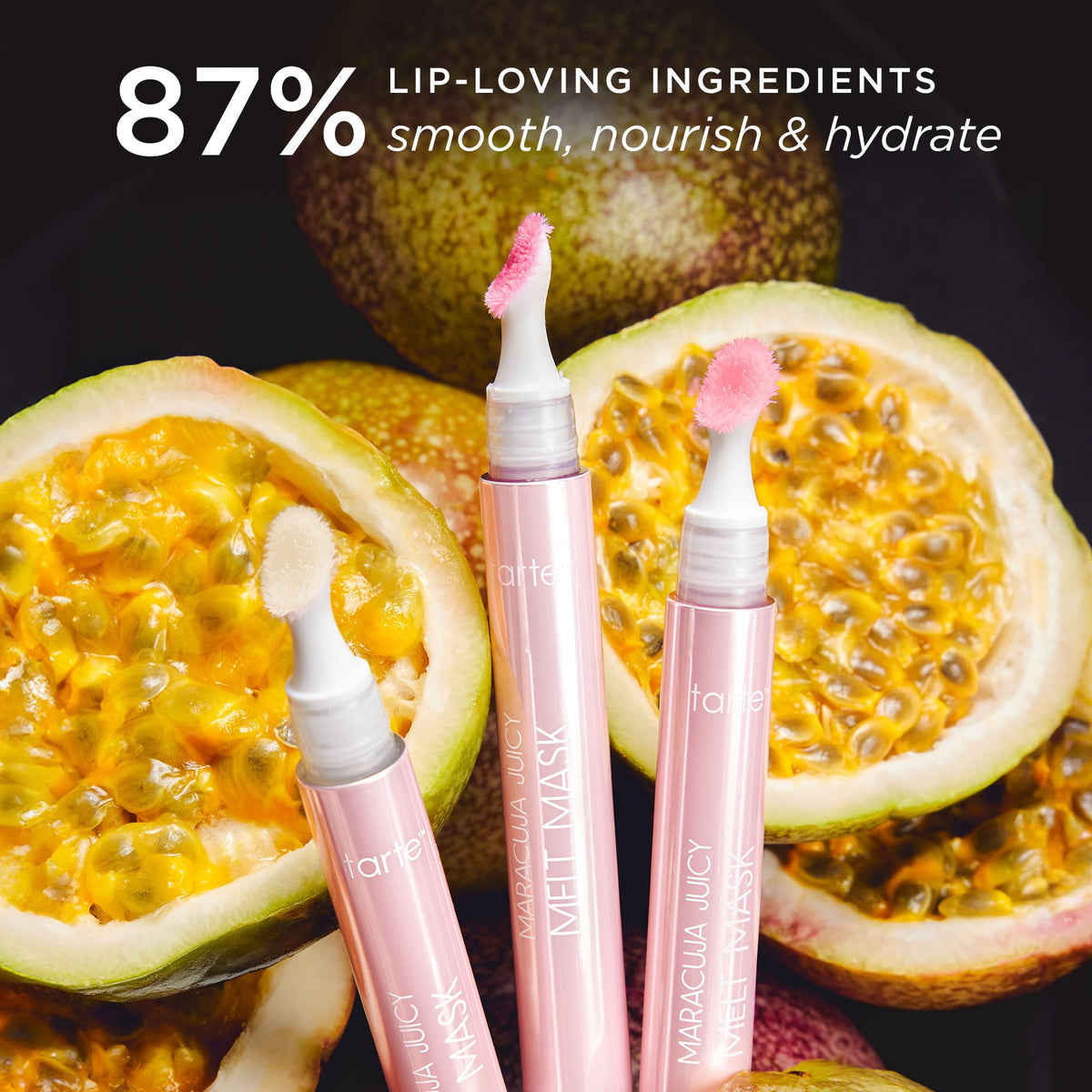 tarte open tube revealing caramel-hued balm and nourishing oils