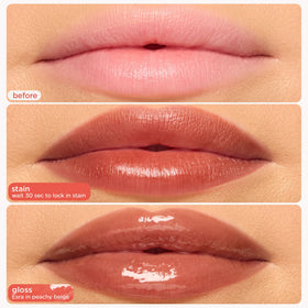 tarte product being applied to lips showing crisp liner and lasting color
