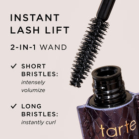 tarte on model demonstrating curled, volumized lashes in daylight