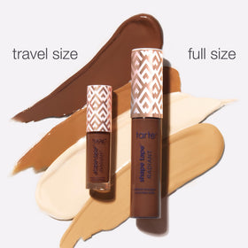 tarte Shape Tape beside a coin for scale showing compact travel-friendly size