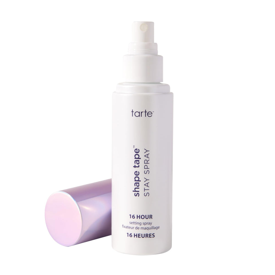 tarte Shape Tape spray front packaging showing bottle and cap, promotes long wear