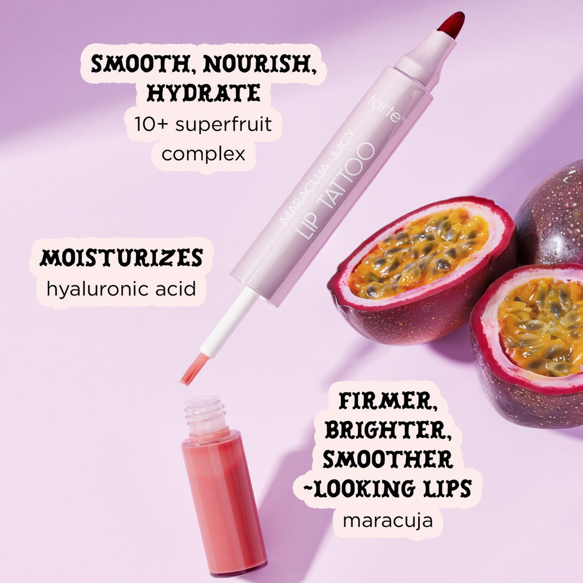 tarte full-size product next to a coin for scale to show compact travel-friendly size