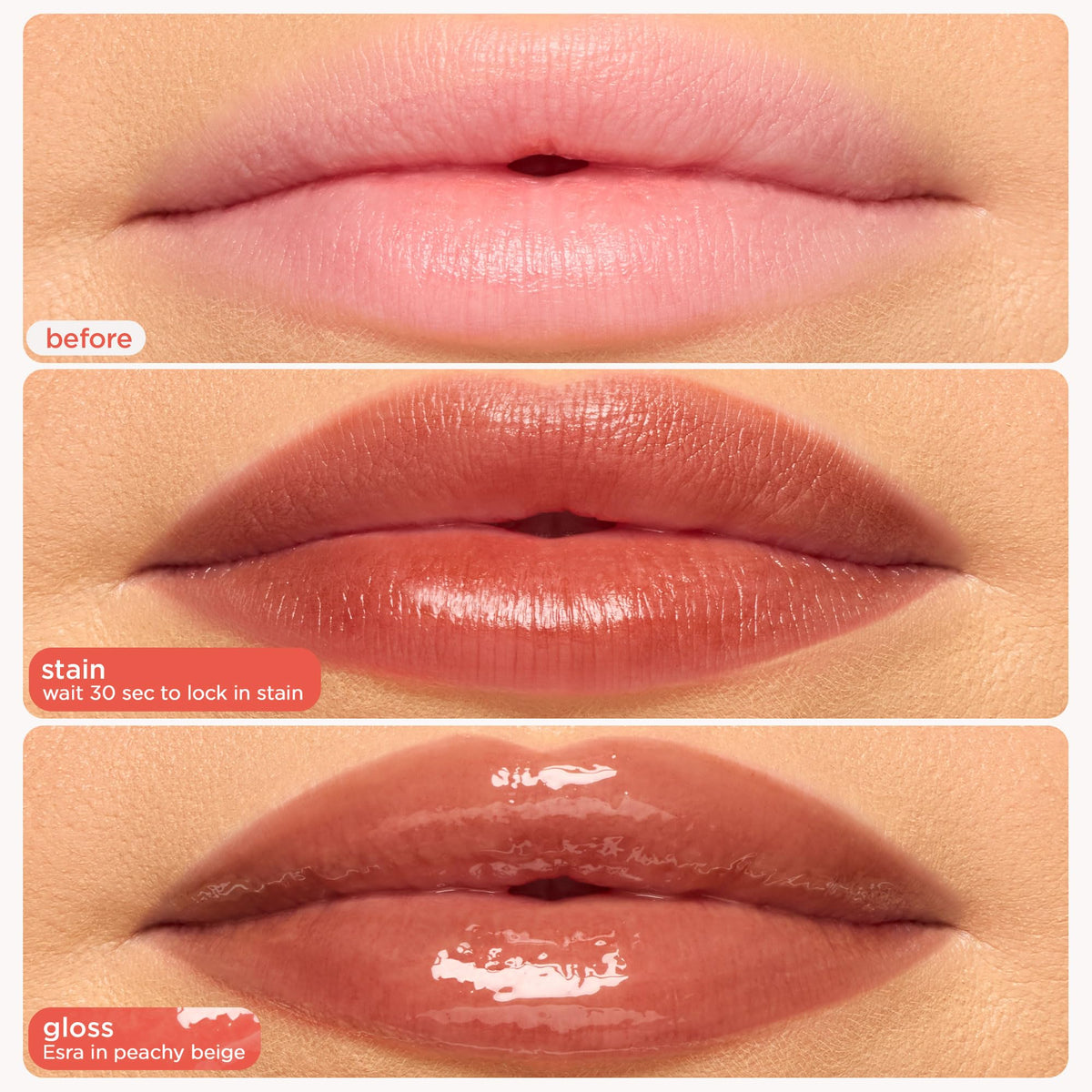tarte stain applied on lips showing exact color payoff and quick-set finish