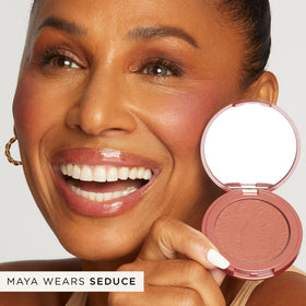 tarte swatch on forearm showing true-to-pan pigment and buildability