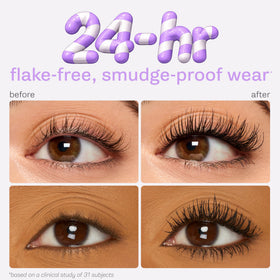 tarte on-model closeup showing curled brown lashes for natural extension effect