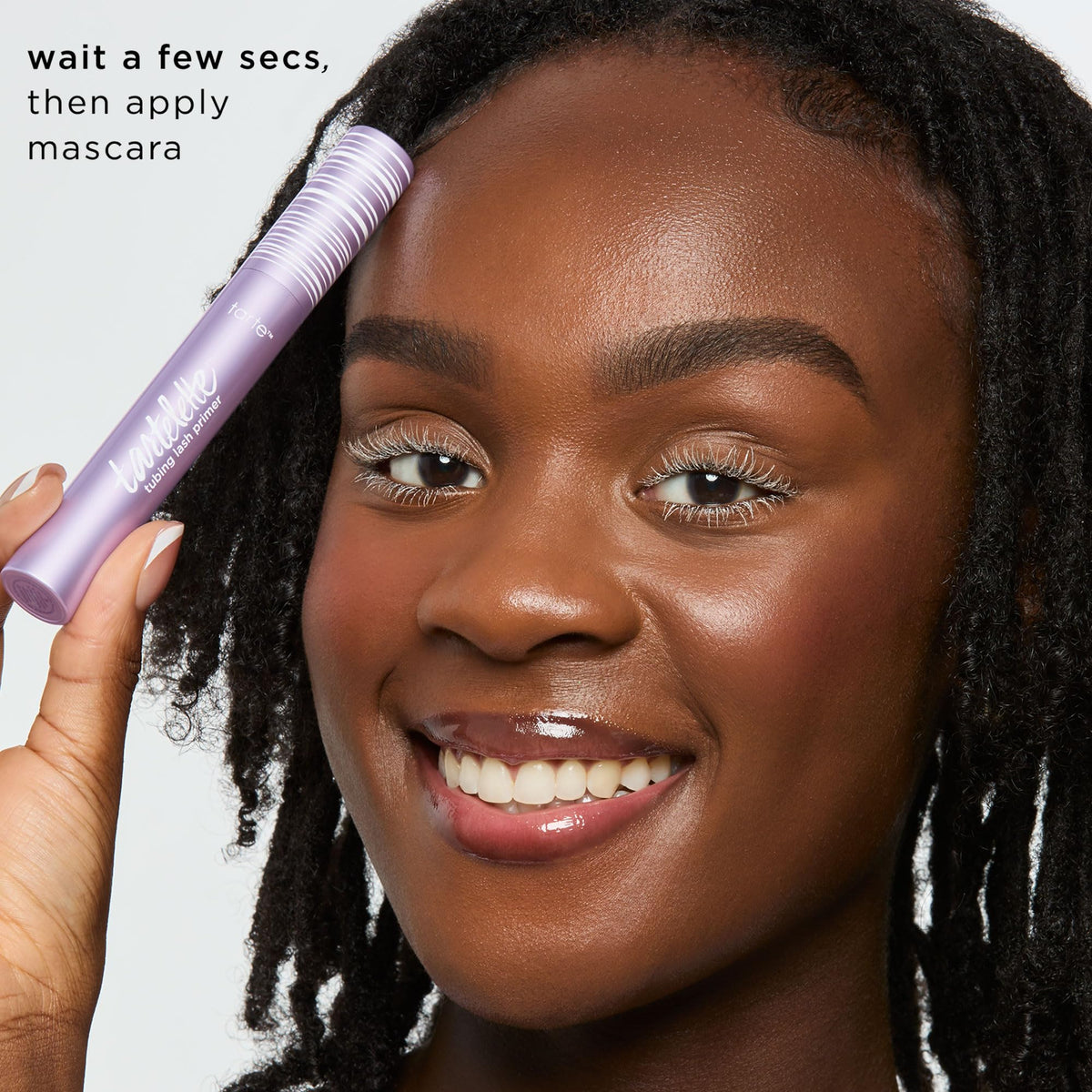 tarte closeup eye with primer applied demonstrating separation and volumizing effect