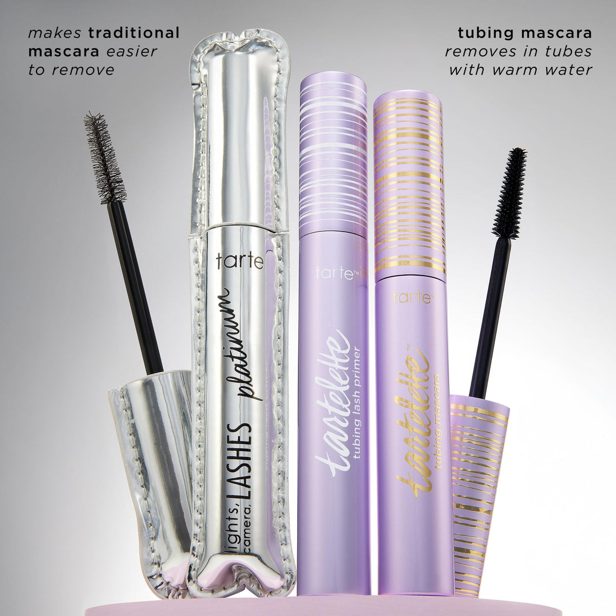 tarte small travel-size tube next to passport showing portability and on-the-go convenience