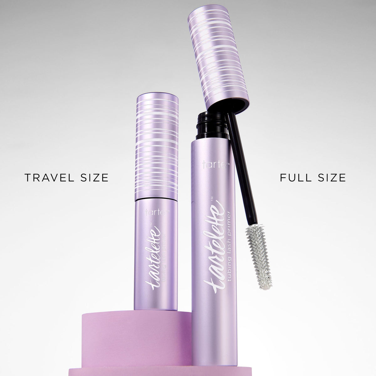 tarte primer next to a mascara for scale comparison and easy packing benefit