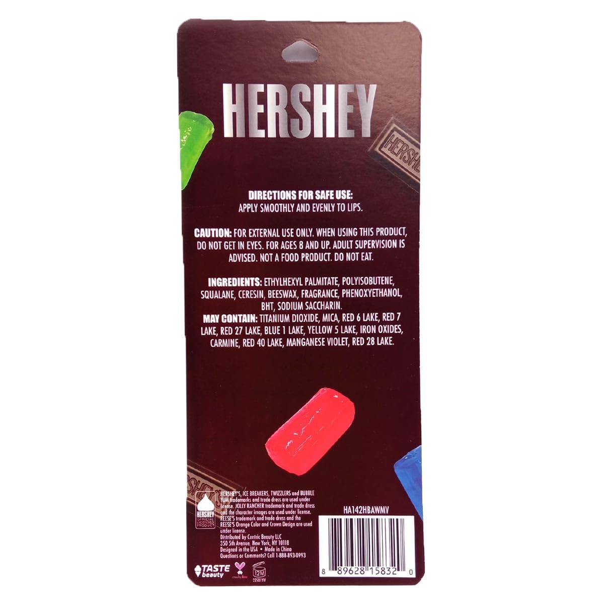 Taste Beauty Hershey tube close-up highlighting label and twist-up applicator for smooth moisturizing