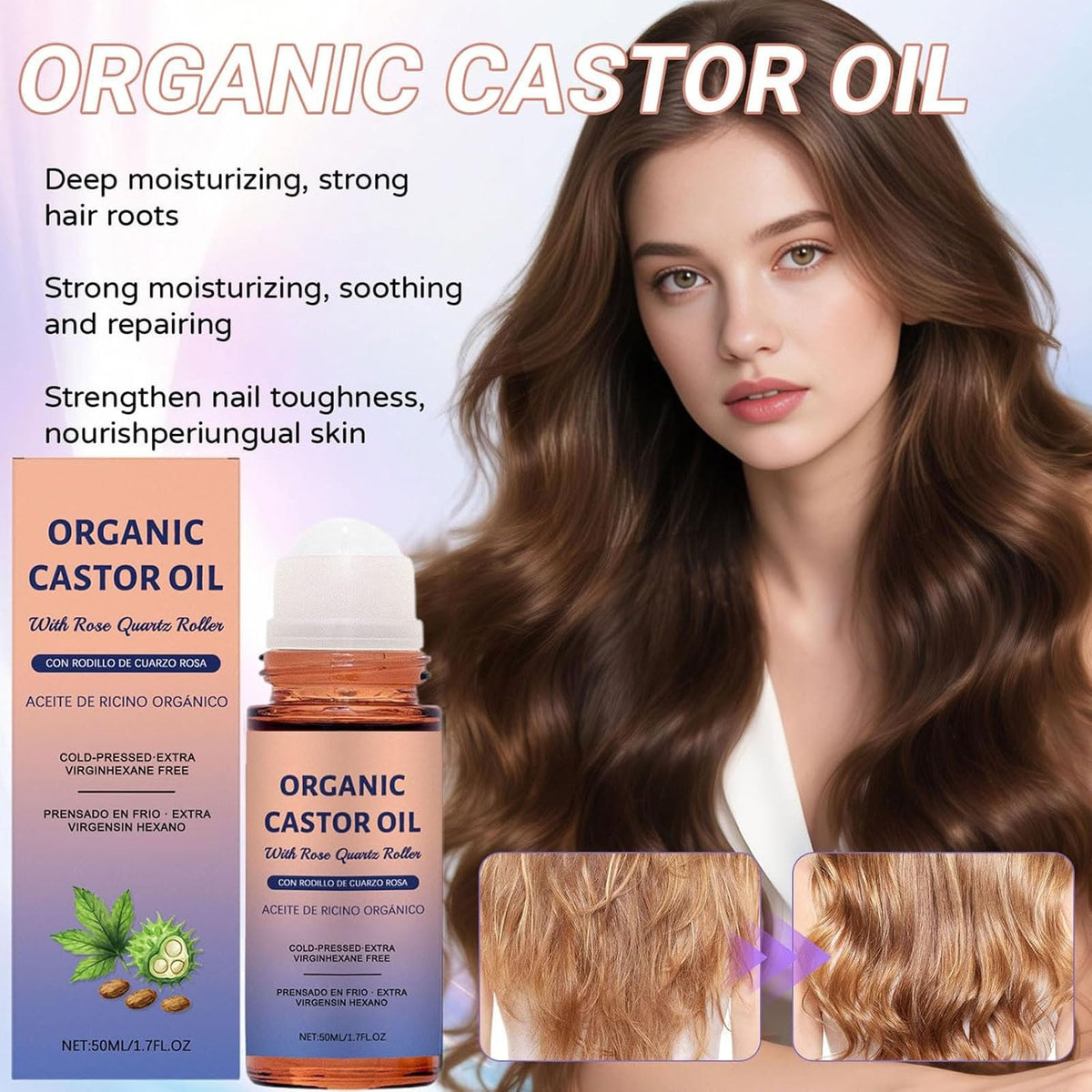 Tasunte castor oil drop texture on fingertip showing lightweight absorption