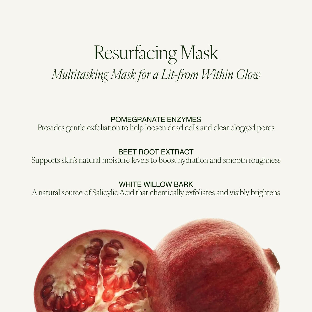 Tata Harper ingredients with pomegranate and willow for natural exfoliation