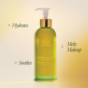 Tata Harper cleansing oil texture on hand illustrating lightweight glide