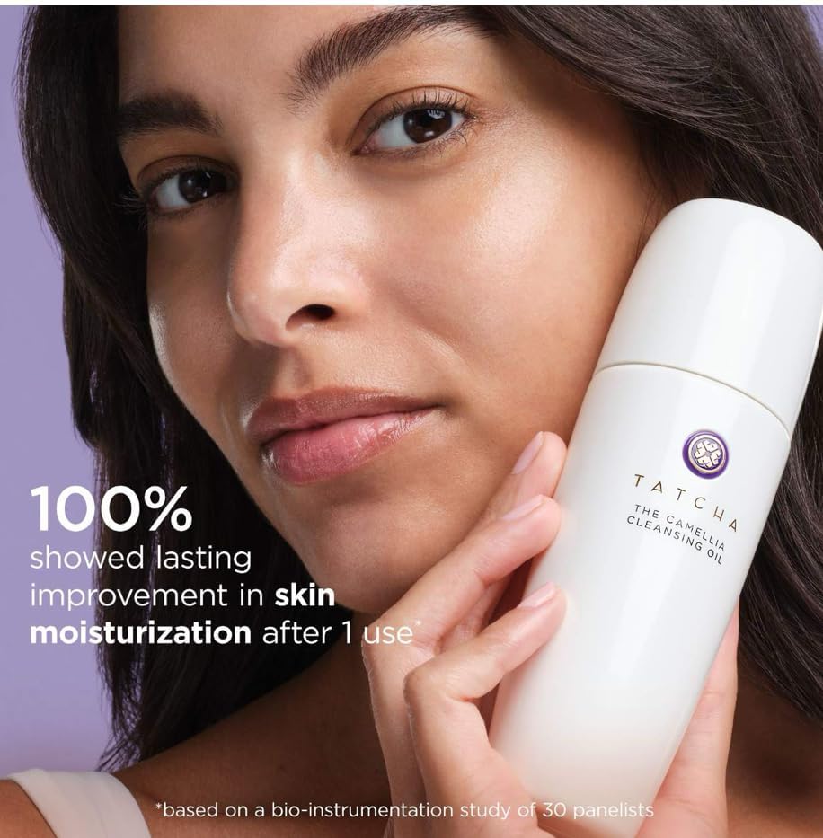 TATCHA milky emulsion on skin shows effective water rinse benefit