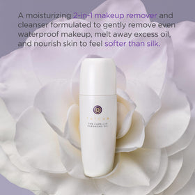 TATCHA oil dispensing close-up highlighting silky camellia texture for efficient makeup removal