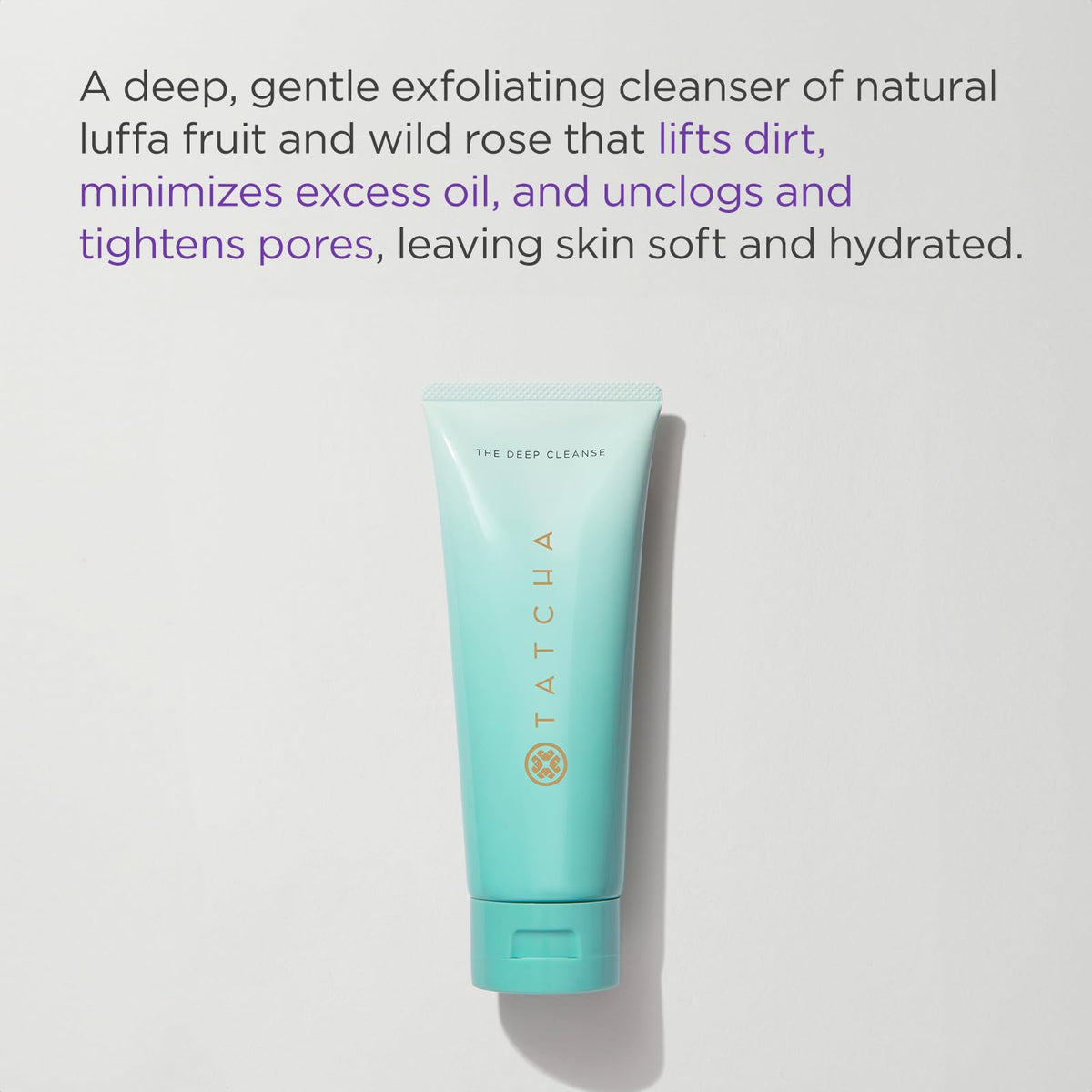 Tatcha deep cleanse texture close-up with luffa particles illustrating mild exfoliation