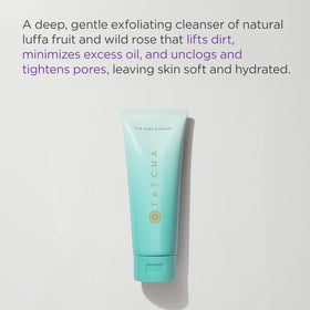 Tatcha deep cleanse texture close-up with luffa particles illustrating mild exfoliation