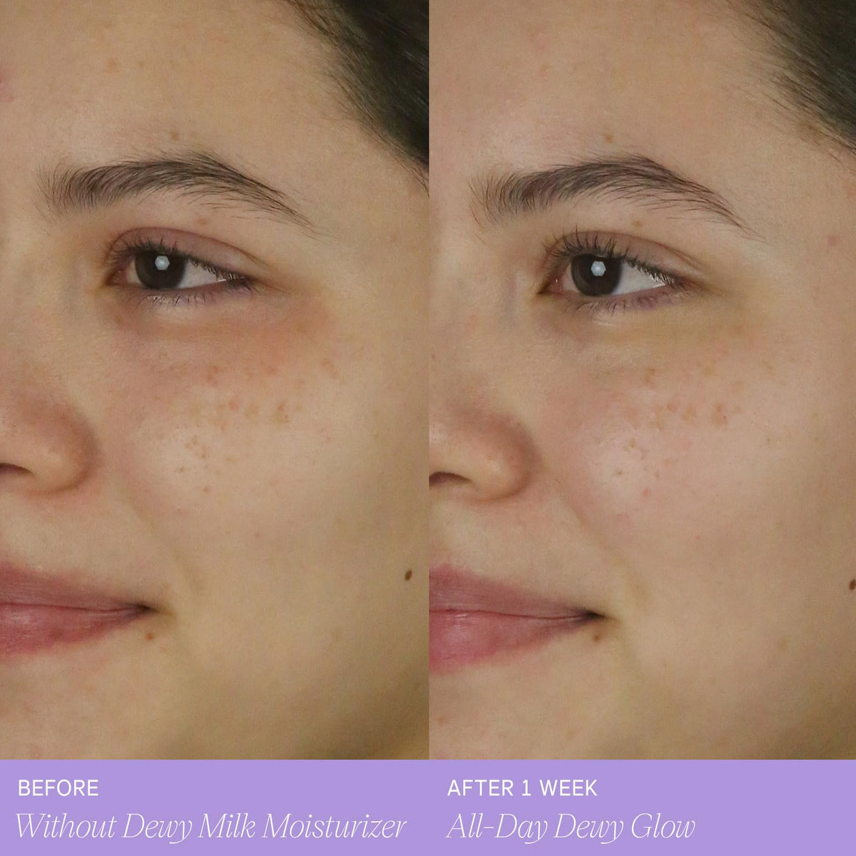 TATCHA before and after cheek glow comparison showing balanced dewy finish