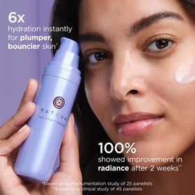 TATCHA pump dispensing serum illustrating controlled application and ease