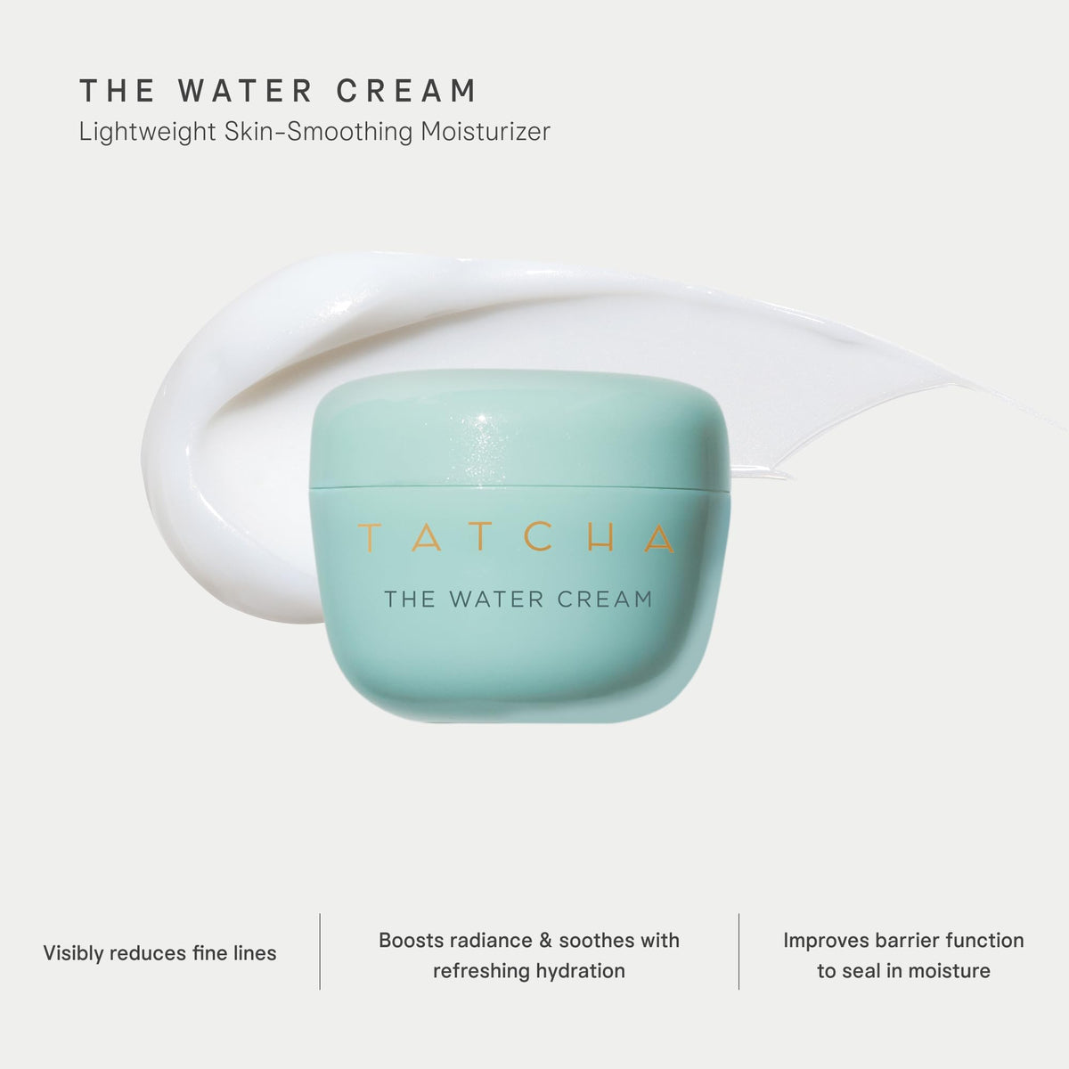 TATCHA Dewy Skin Cream in hand showing rich plumping moisture benefit