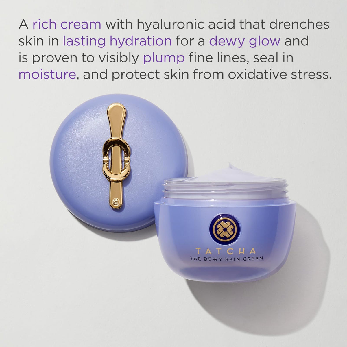 TATCHA open jar showing creamy texture that smooths and hydrates