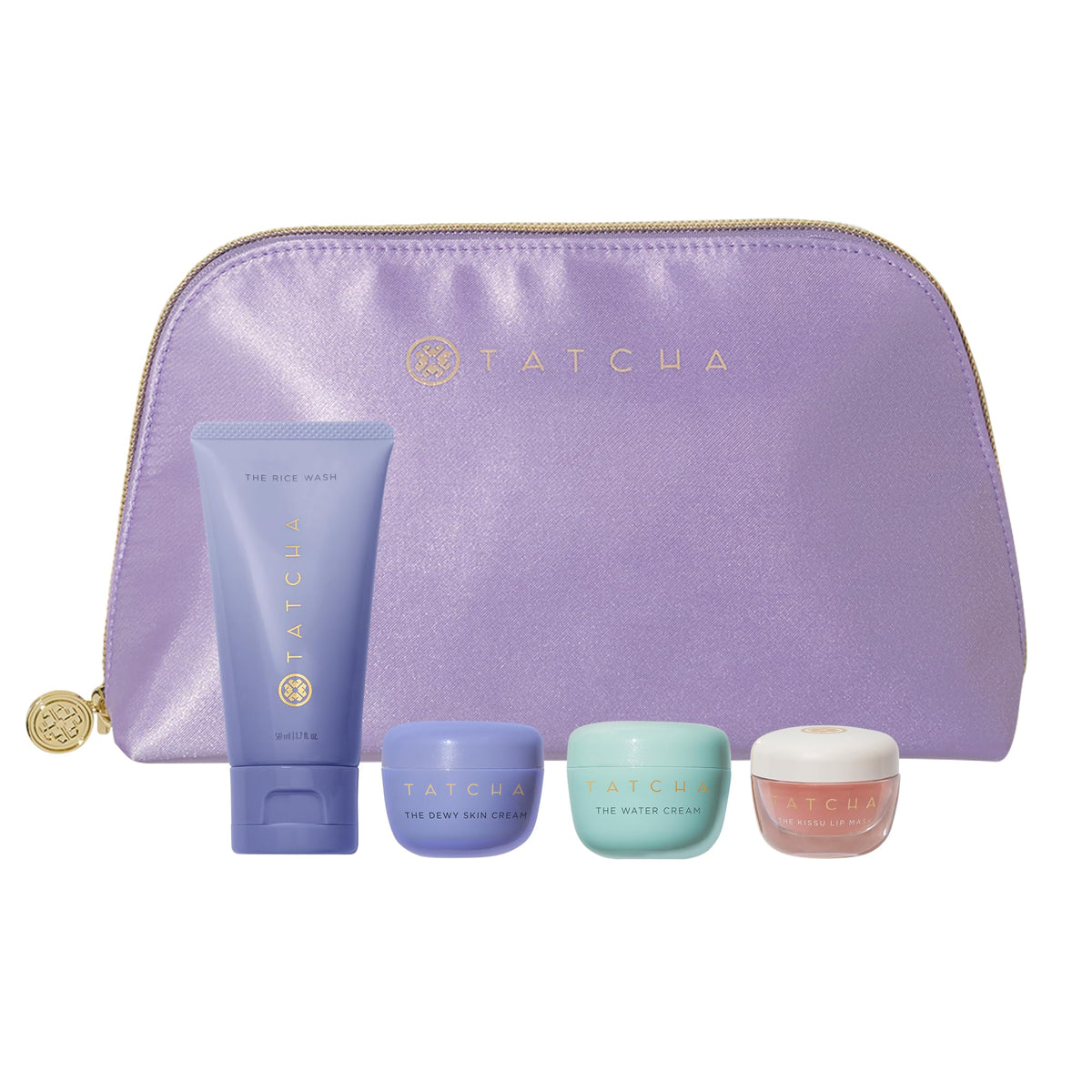TATCHA travel pouch front view showing kit and portability benefit