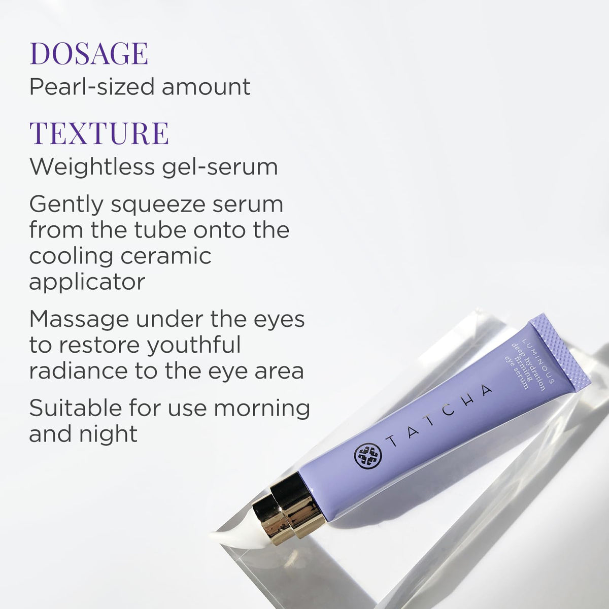 TATCHA being applied under eye demonstrating instant soothing and brightening