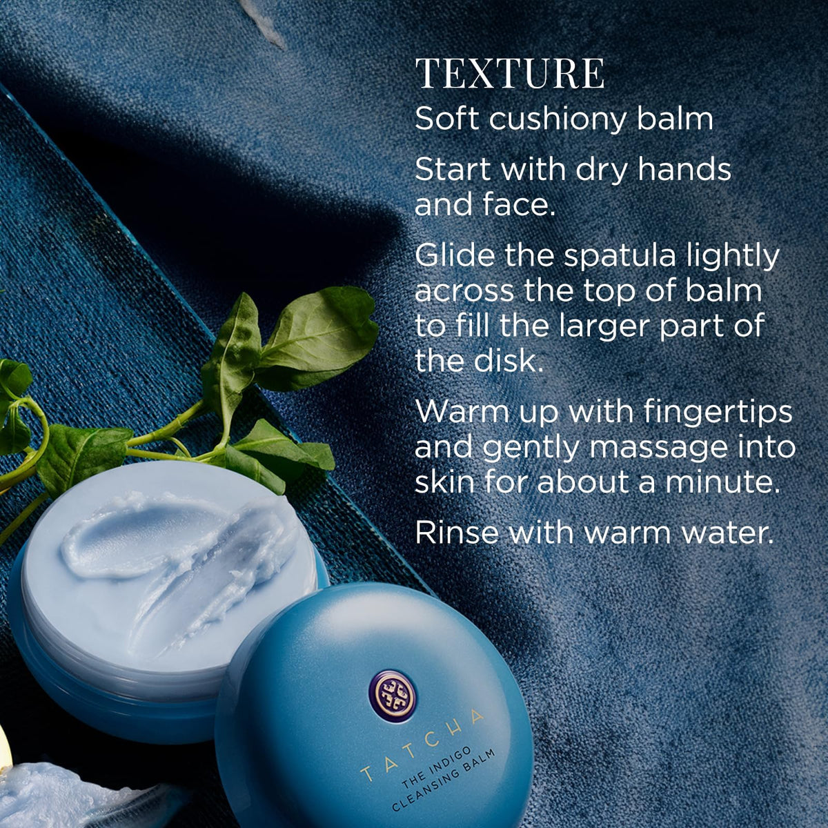 TATCHA jar on a bathroom shelf staged with towels conveying daily ritual and organized skincare setup