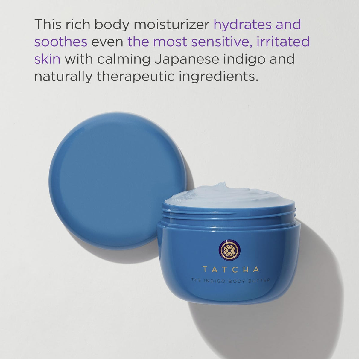 TATCHA indigo body butter creamy texture close-up demonstrating rich hydration