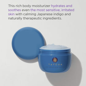 TATCHA indigo body butter creamy texture close-up demonstrating rich hydration
