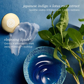TATCHA Indigo Cleansing Balm pictured in hand to show 1.9 oz travel-friendly size and portability benefit