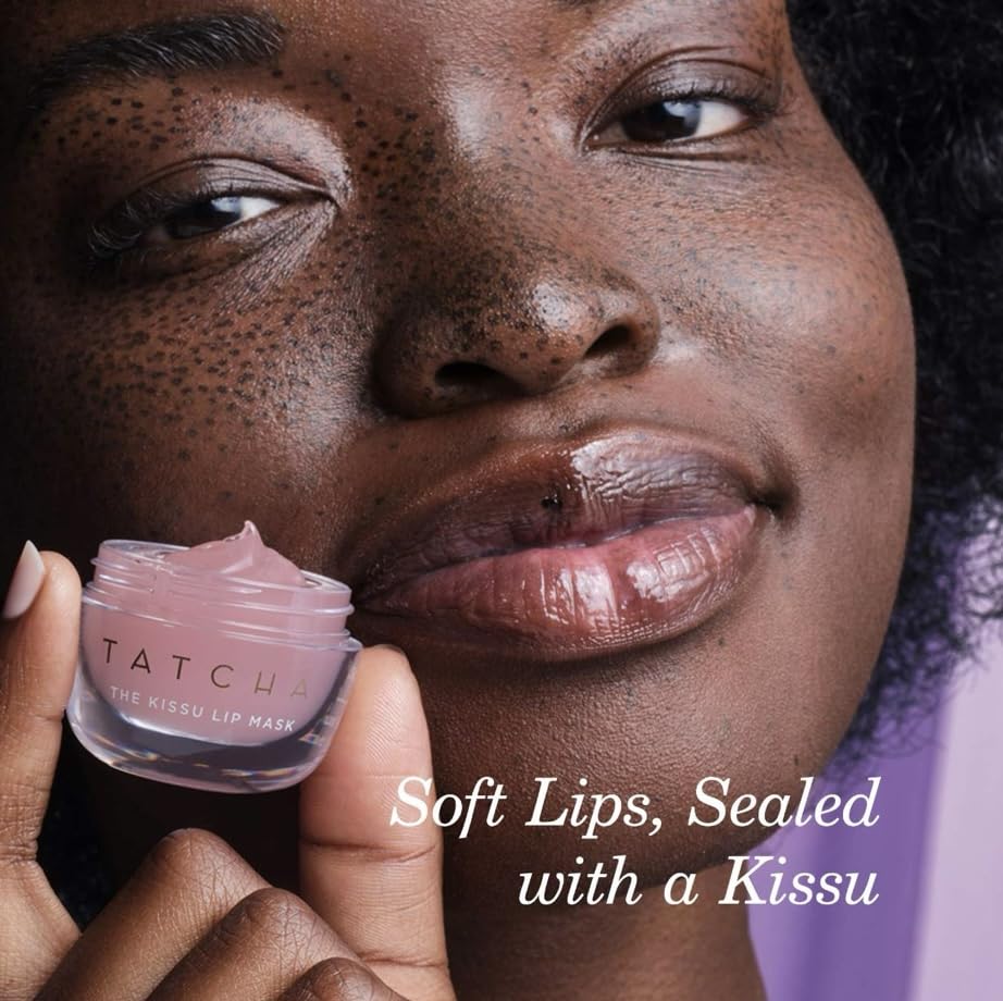 TATCHA applied to lips demonstrating soothing coverage and overnight moisture