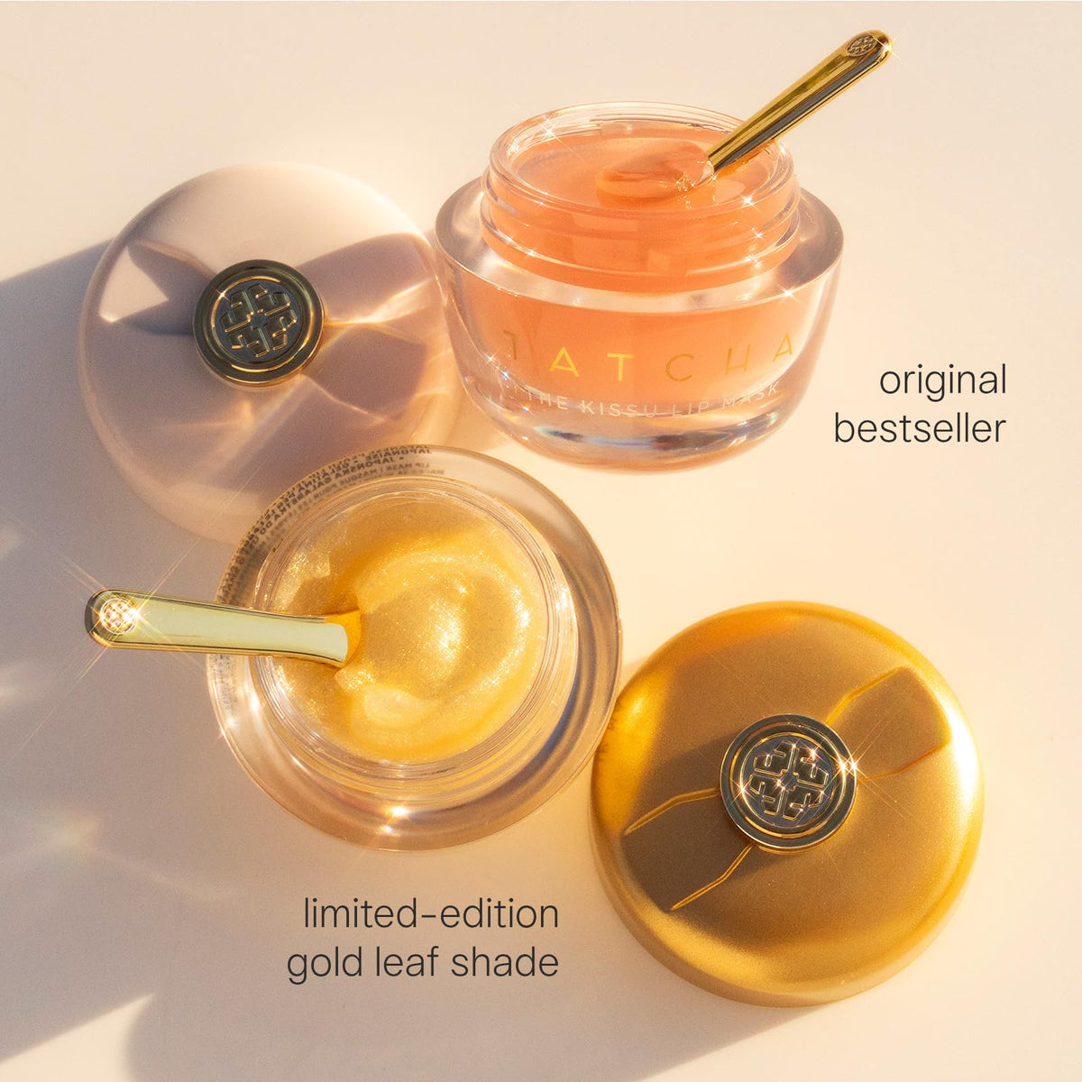 TATCHA Kissu gold shimmer detail close-up adding luminous, camera-ready lips benefit