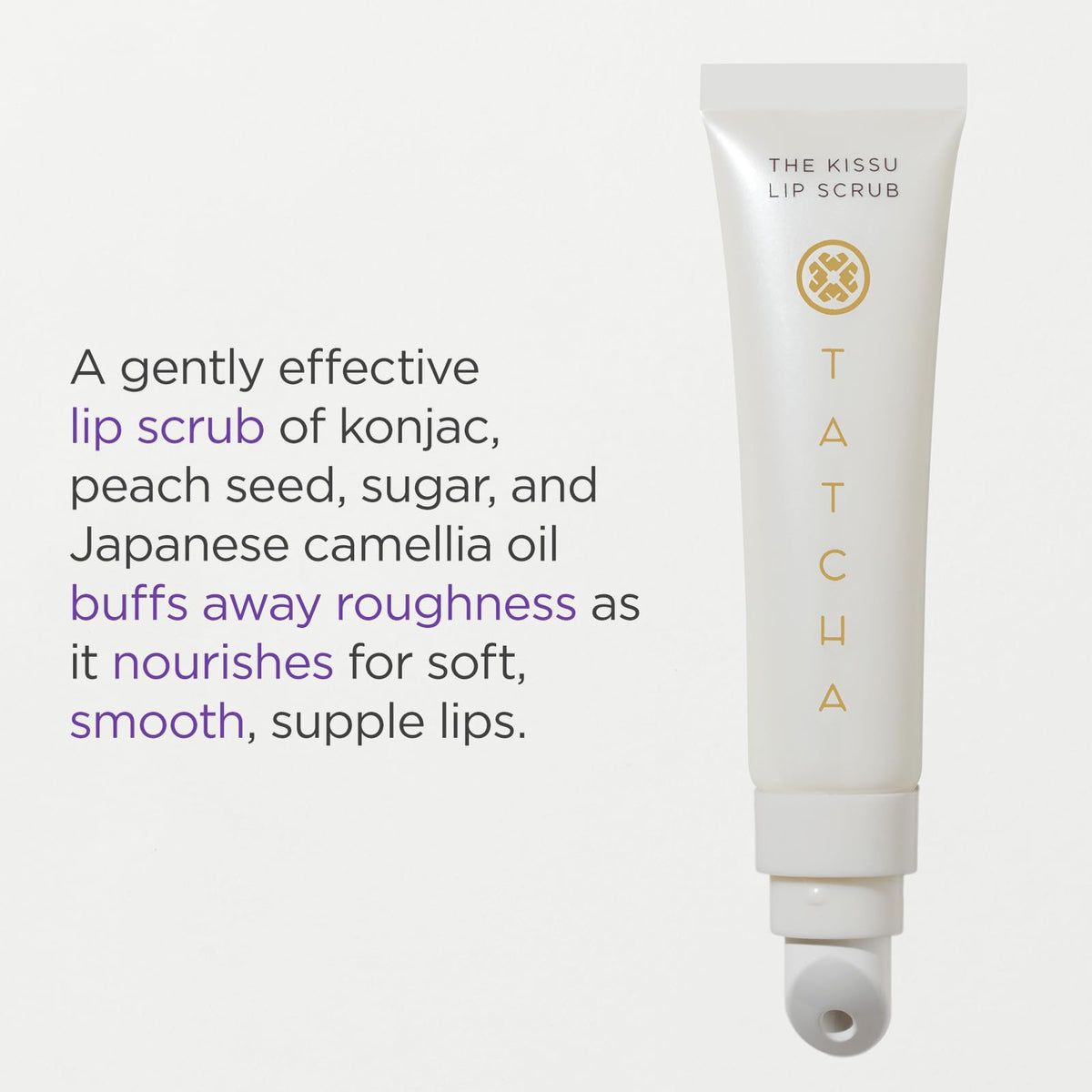 TATCHA close-up of scrub texture revealing peach seed and sugar polish